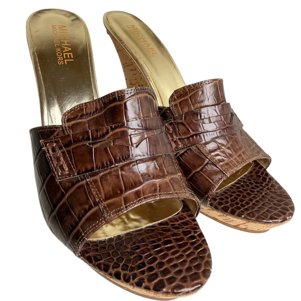 Michael Kors Camden Croc Leather Penny Loafer Mules 8.5